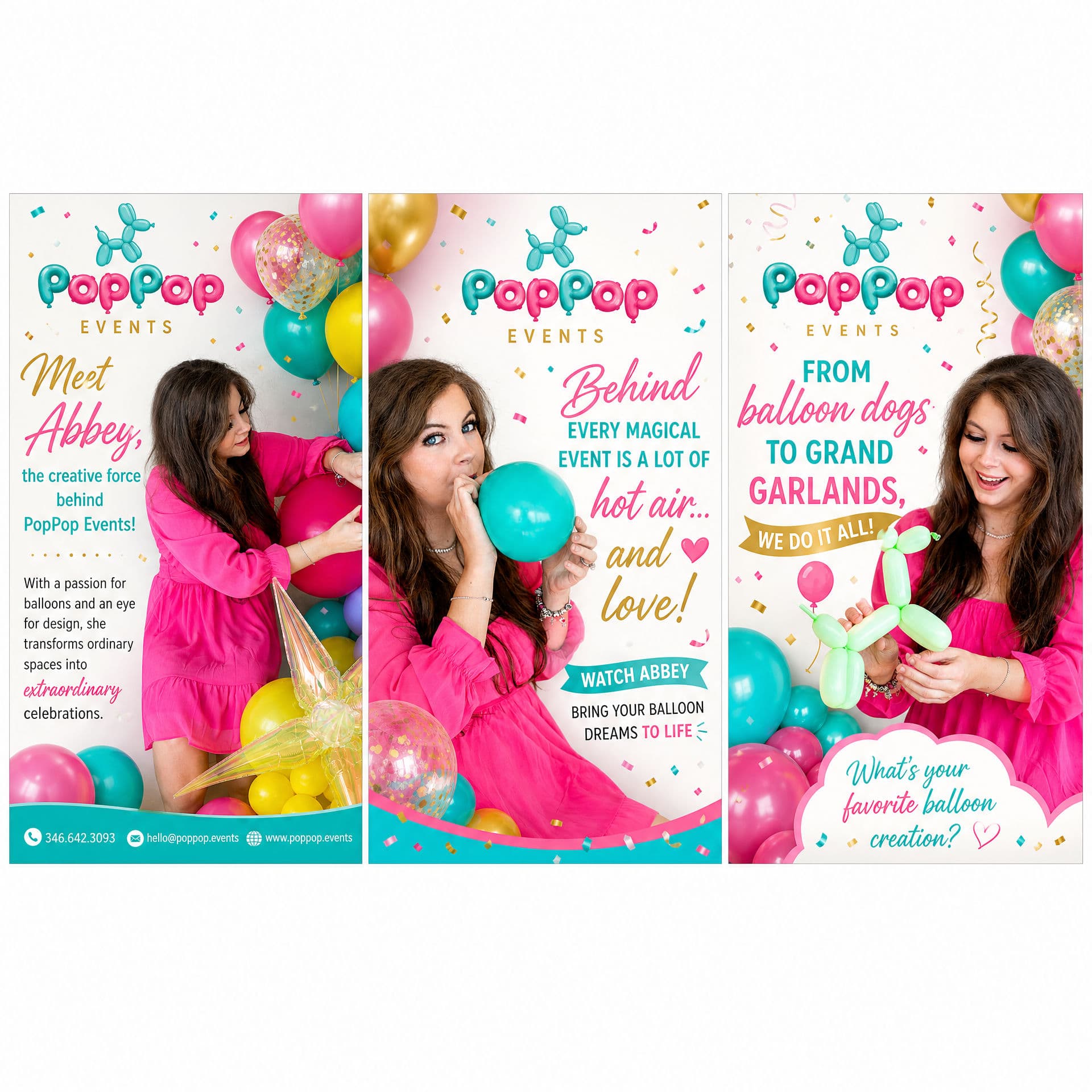 PopPop Events brand triptych