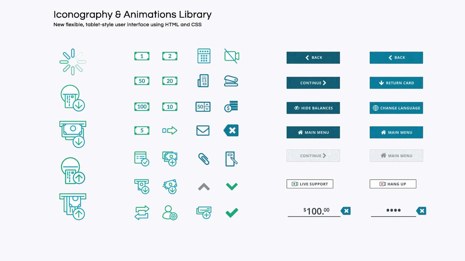 Banking iconography and interface components from the NCR HTML and CSS library