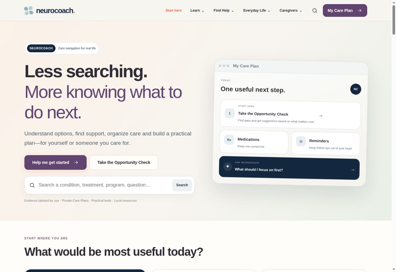NeuroCoach homepage screenshot